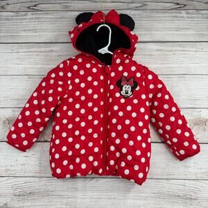 Disney Junior Minnie Mouse Sherpa Lined Hooded Jacket Youth Girls 4T Red White